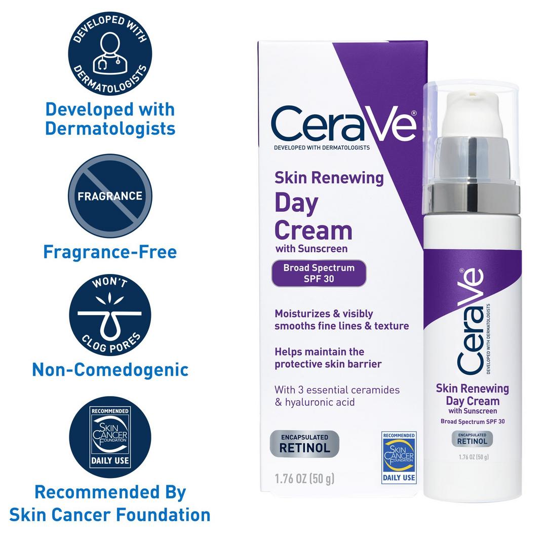 CeraVe Skin Renewing Day Cream, Face Moisturizer with SPF 30 &amp; Retinol