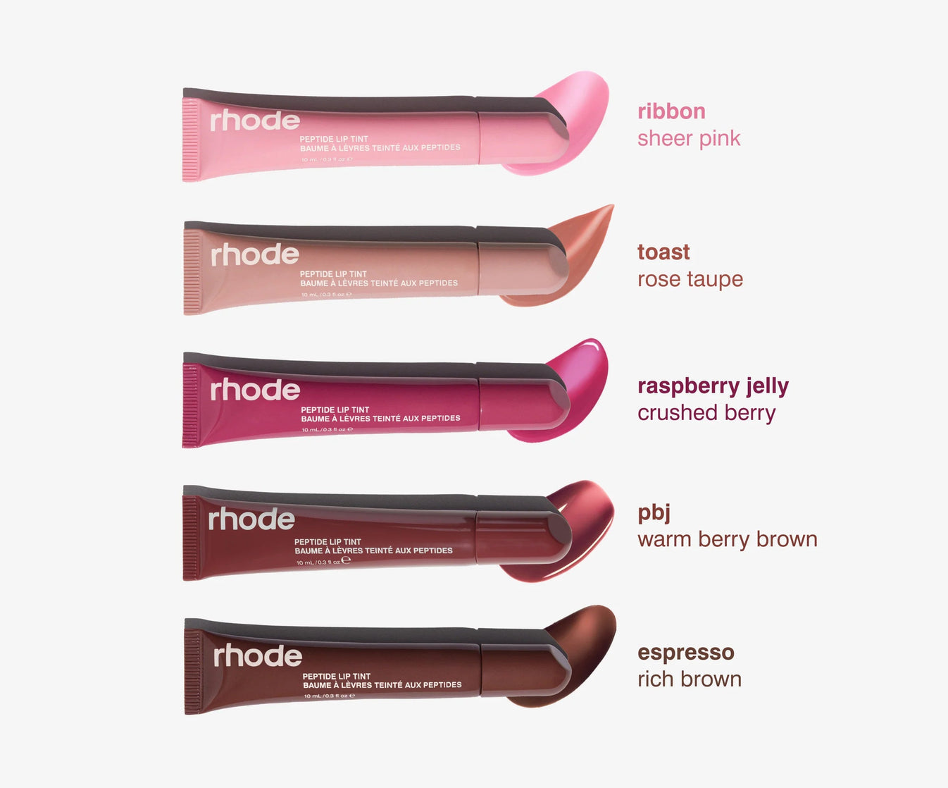 Rhode The Peptide Lip Tints All Five Shades Together